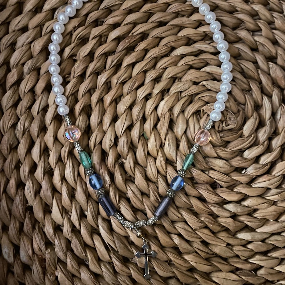 Pearl and Beaded Cross Necklace